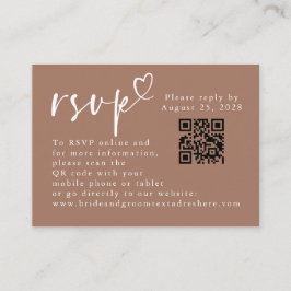 モダン・ミニマリスト・ウェディングQR RSVP(ブラウン&ホワイト) エンクロージャーカード