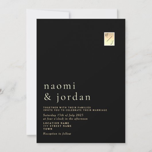 モダン ミニマリスト カリグラフィー ブラック ウェディング インビタ 招待状 (正面)