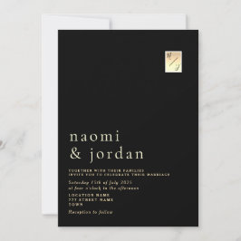モダン ミニマリスト カリグラフィー ブラック ウェディング インビタ 招待状