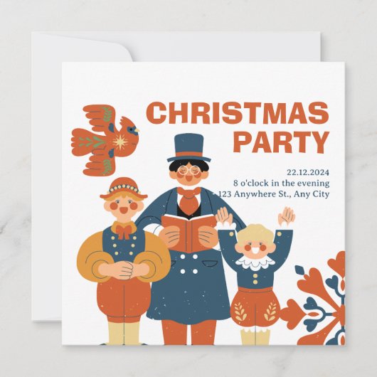 モダン ミニマリスト クリスマス パーティー 招待状 (正面)