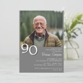 モダン・ミニマリスト グレー 90歳の誕生日 招待状 (スタンド正面)