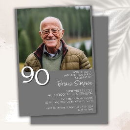 モダン・ミニマリスト グレー 90歳の誕生日 招待状
