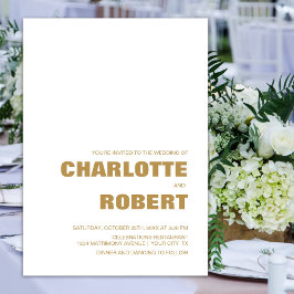 モダン ミニマリスト ゴールド テキスト ウェディング 招待状