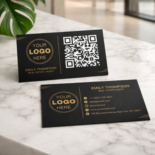 モダン ミニマリスト ゴールド ブラック QR プロフェッショナル 名刺