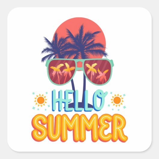 モダン ミニマリスト サン タイポグラフィ 夏の始まり スクエアシール (正面)