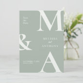 モダン ミニマリスト サージグリーン ウェディング セーブ・ザ・デート (スタンド正面)