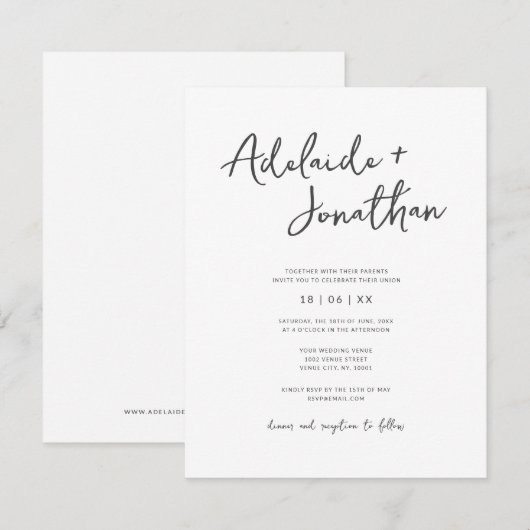 モダン ミニマリスト シンプル スクリプト 結婚式招待状 招待状 (正面/裏面)