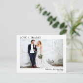 モダン ミニマリスト シンプル ラブ アンド サンクス ウェディング ポストカード (スタンド正面)