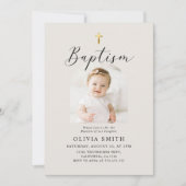 モダン ミニマリスト スクリプト フォト 洗礼 招待状 (正面)