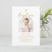 モダン ミニマリスト スクリプト フォト 洗礼 招待状 (スタンド正面)