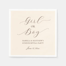 モダン ミニマリスト スクリプト 性別発表パーティー ベージュ スタンダードカクテルナプキン