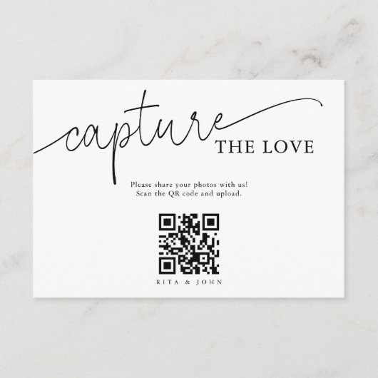 モダン ミニマリスト スクリプト 愛をキャプチャーするQRコード エンクロージャーカード (正面)