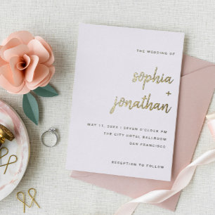 モダン ミニマリスト スクリプト   結婚式 ゴールド 箔招待状