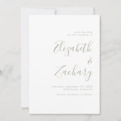 モダン ミニマリスト セージグリーン 手書き風スクリプト 結婚式の予告状 案内状 (正面)