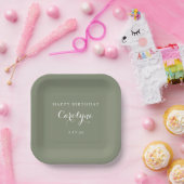 モダン ミニマリスト セージグリーン 誕生日 ペーパープレート (パーティー)