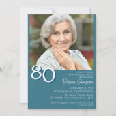 モダン・ミニマリスト・ターコイズブルーの80歳の誕生日フォト 招待状 (正面)