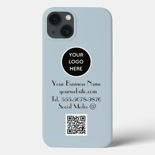 モダン ミニマリスト ダスティブルー オーダーロゴQRコード Case-Mate iPhoneケース (裏面)
