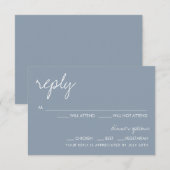 モダン ミニマリスト ダスティーブルー 結婚式 出席返信カード 招待状 (正面/裏面)