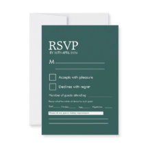 モダン ミニマリスト ダークグリーン ウェディング RSVP カード
