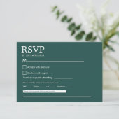 モダン ミニマリスト ダークグリーン ウェディング RSVP カード (スタンド正面)