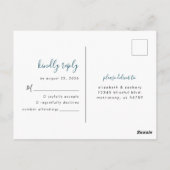 モダン ミニマリスト ティールブルー 結婚式 出席確認 ポストカード (裏面)