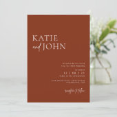 モダン ミニマリスト テラコッタ ボーホー ウェディング 招待状 (スタンド正面)