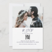 モダン ミニマリスト ネイビーブルー ウェディング QR コード 招待状 (裏面)