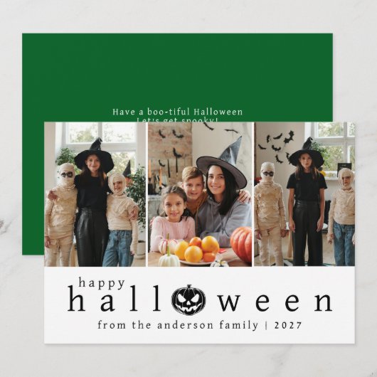 モダン・ミニマリスト・ハロウィン3枚写真コラージュ シーズンカード (正面/裏面)