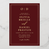 モダン・ミニマリスト・バーガンディゴールドの結婚式 箔招待状 (正面)