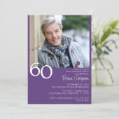 モダン・ミニマリスト・パープルの60歳の誕生日フォト 招待状 (スタンド正面)