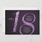 モダン ミニマリスト パープルグリッター 18歳の誕生日 招待状 (正面)