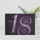 モダン ミニマリスト パープルグリッター 18歳の誕生日 招待状 (スタンド正面)
