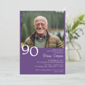 モダン・ミニマリスト・パープル90歳の誕生日 招待状 (スタンド正面)