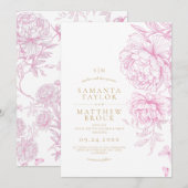 モダン ミニマリスト ピンクの芍薬の結婚式 招待状 (正面/裏面)