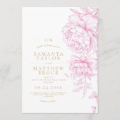モダン ミニマリスト ピンクの芍薬の結婚式 招待状 (正面)