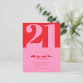 モダン ミニマリスト ピンク レッド 21歳の誕生日 ポストカード (スタンド正面)