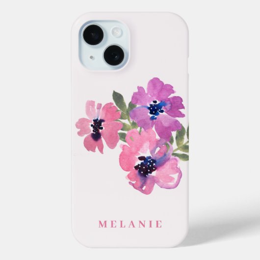モダン ミニマリスト ピンク 水彩 花柄 Case-Mate iPhoneケース (裏面)