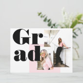 モダン ミニマリスト ピンク 2 フォト 卒業 招待状 (スタンド正面)