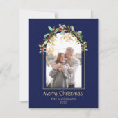 モダン ミニマリスト フラワー アーチ フォト ブルー シーズンカード (正面)