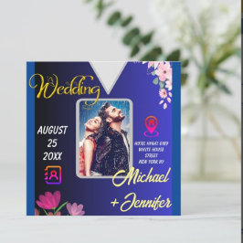 モダン ミニマリスト フラワー フォト QR コード ウェディング 招待状