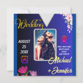 モダン ミニマリスト フラワー フォト QR コード ウェディング 招待状 (正面)