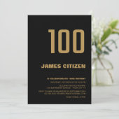 モダン ミニマリスト ブラックゴールド 100歳の誕生日パーティー 招待状 (スタンド正面)