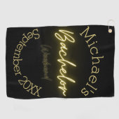 モダン ミニマリスト ブラック＆ゴールド バチェラーパーティー ゴルフタオル (横)