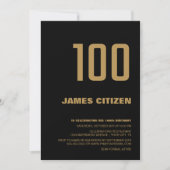 モダン ミニマリスト ブラック＆ゴールド 100歳の誕生日 招待状 (正面)