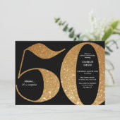 モダン ミニマリスト ブラック ゴールド 50歳の誕生日 招待状 (スタンド正面)