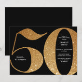 モダン ミニマリスト ブラック ゴールド 50歳の誕生日 招待状 (正面/裏面)