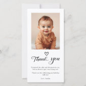 モダン ミニマリスト ブラック スクリプト バースデー フォト サンキューカード (正面)