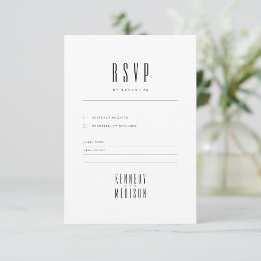 モダン ミニマリスト ブラック&ホワイト 結婚式 RSVP (スタンド正面)