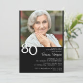 モダン・ミニマリスト ブラック 80歳の誕生日 招待状 (スタンド正面)