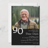 モダン・ミニマリスト ブラック 90歳の誕生日 招待状 (正面)